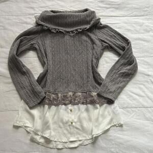 Axes Femme cozy Grey long sleeve sweater cowl neck peekaboo shirt bottom hem